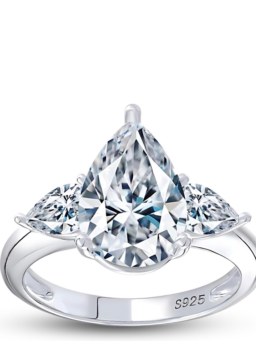 Sterling Silver Teardrop CZ Engagement Ring - White